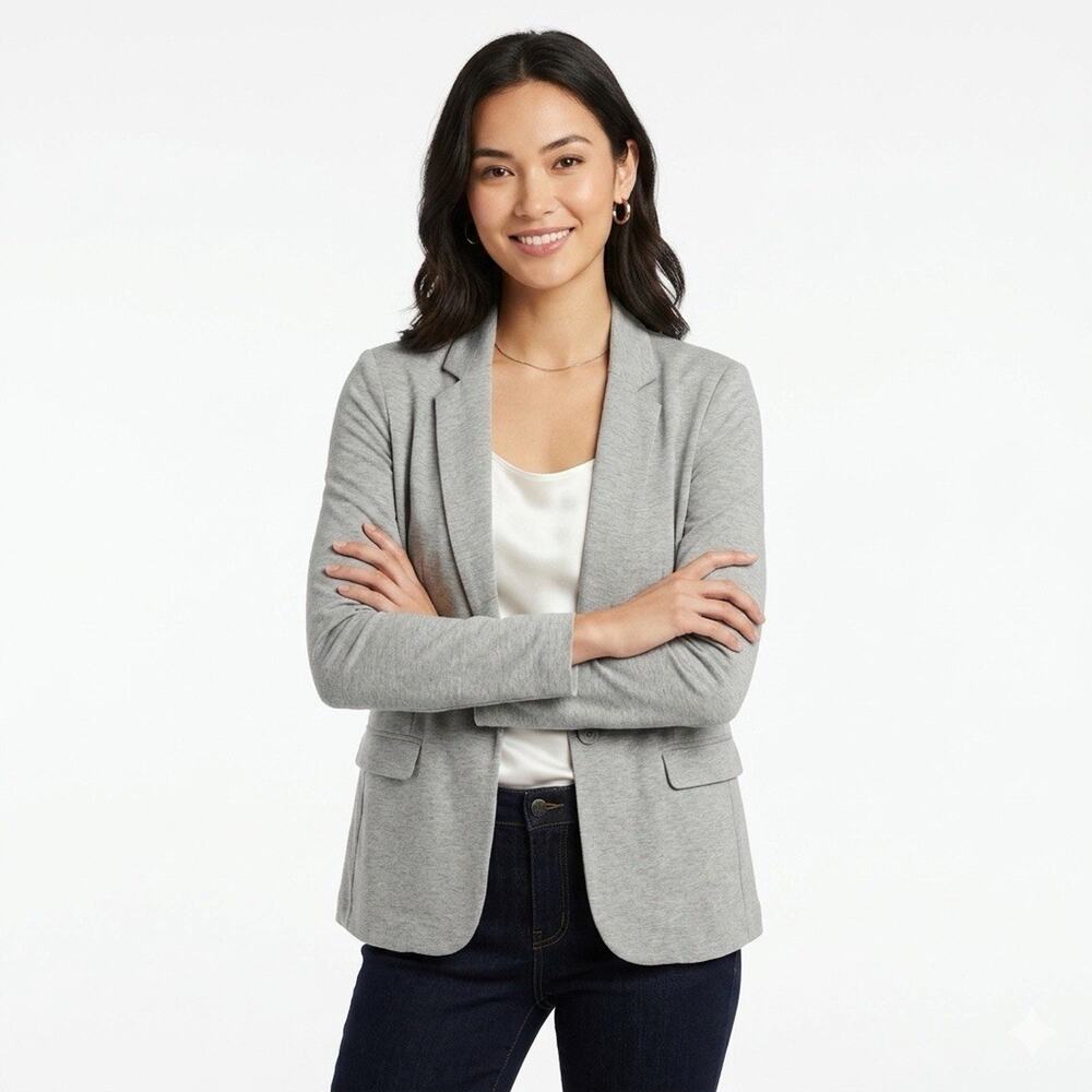 Magaschoni Womens Blazer Jacket Jersey Knit Blazer One Button Gray Size XL